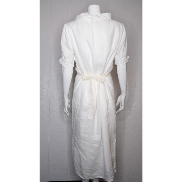 ALEX MILL 'Regan' White Linen Ruffle Collar Midi Dress with Belt MEDIUM - Picture 7 of 10